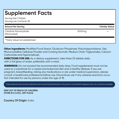 WeightWorld Micronized Creatine Monohydrate 3000mg Vegan Tablets | Muscle Strength & Recovery Booster | 3 Months Supply - 270 Tabs | Creatine for Women & Men | Non-GMO, Gluten-Free | 3 Tablets a Day WeightWorldBuy Supplements Australia