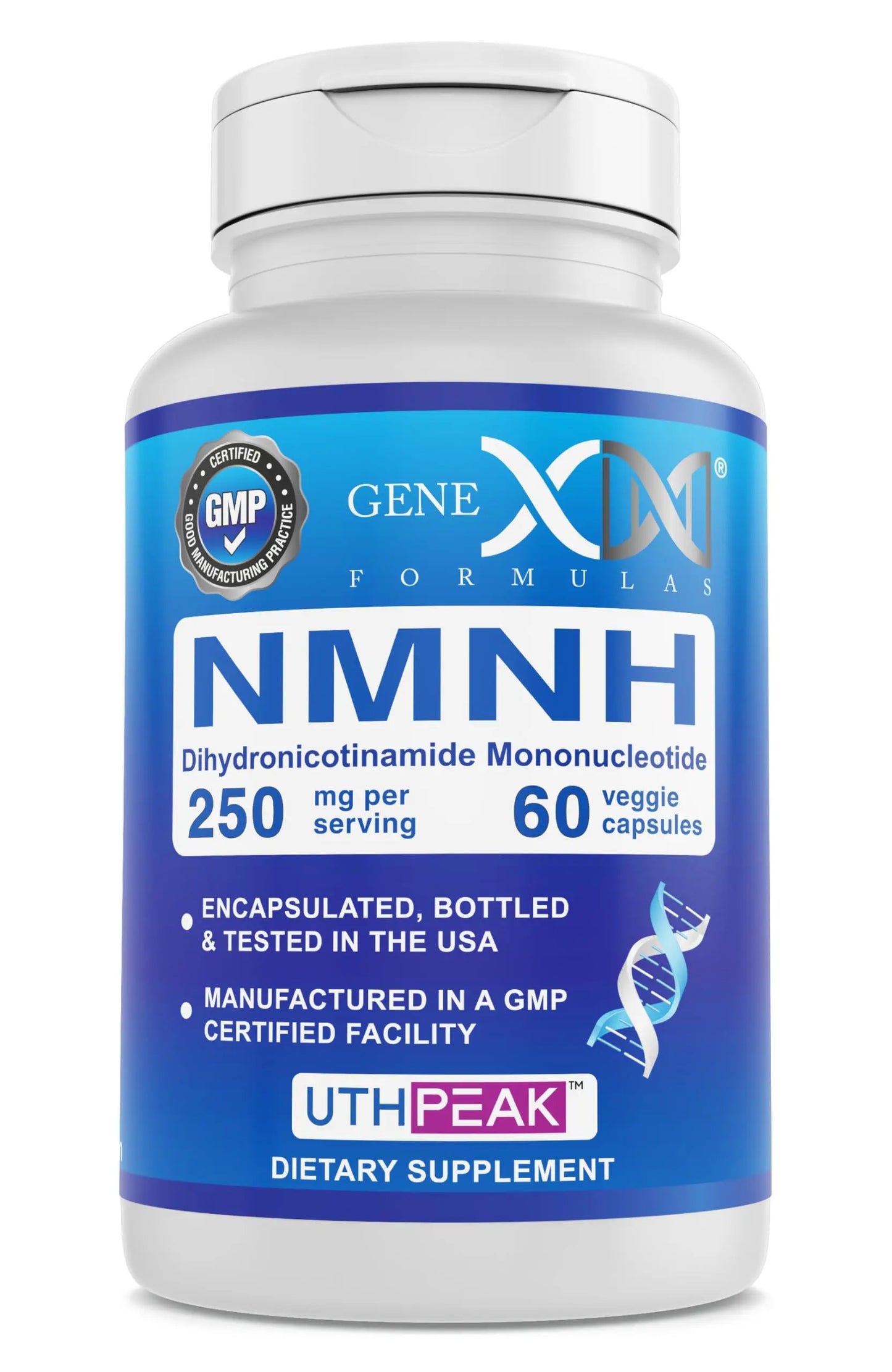 Genex Formulas 250mg NMNH (60 Capsules - 30 Servings) | Uthpeak™ NMNH (Dihydronicotinamide Mononucleotide) NAD+ Precursor for Healthy Aging - Non-GMO, Gluten-Free, Vegetarian Genex FormulasBuy Supplements Australia