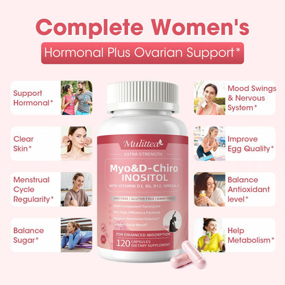 Mulittea Myo-Inositol & D-Chiro Supplement for Women - 14-in-1 Liposomal Inositol with Folic Acid,Omega-3 & Multivitamin for Hormone Balance,Support Ovarian,Skin & Mood- 40:1 Vegan 120 Capsules MulitteaBuy Supplements Australia