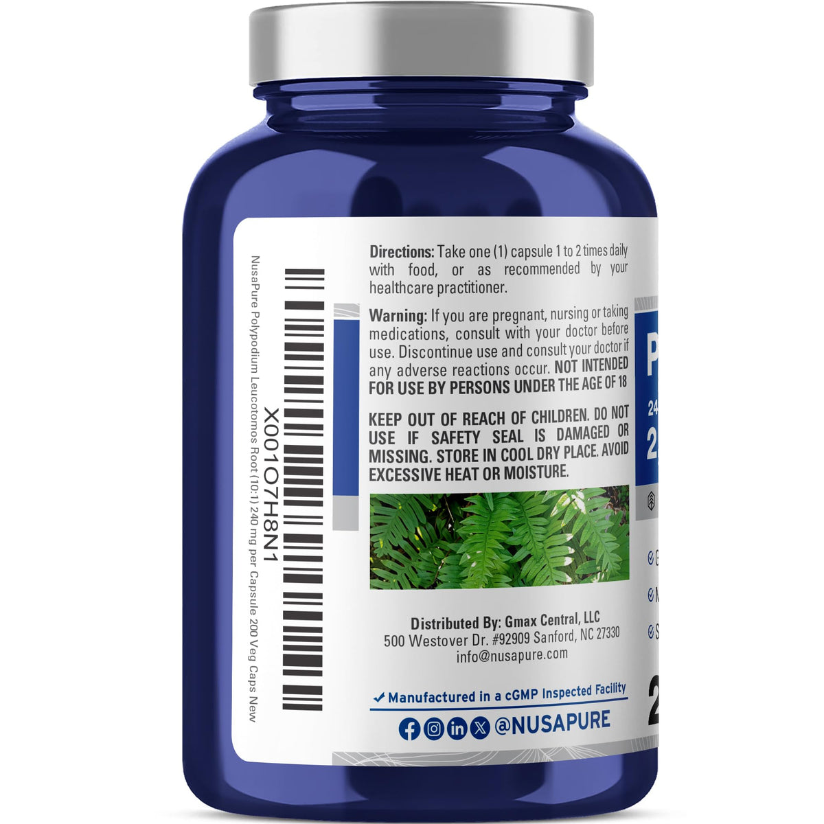 NusaPure Polypodium Leucotomos 10:1 Extract, 240 mg Equivalent to 2400mg 200 Veggie Capsules (Vegetarian, Non-GMO, Vegan) NusaPureBuy Supplements Australia