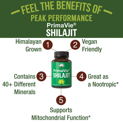 PrimaVie Purified Shilajit Capsules Made with Pure Shilajit Powder. Clinically Tested Natural Supplement with 40+ Trace Minerals, Fulvic Acid. Tablets Support Mitochondria + Brain Function Peak PerformanceBuy Supplements Australia