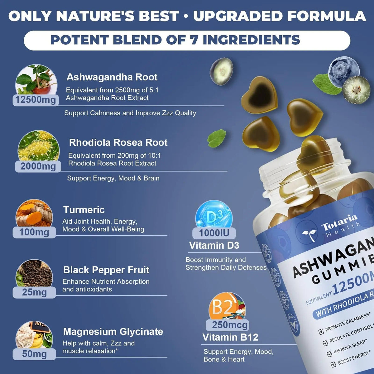 (2 Packs) Sugar Free Ashwagandha Filled Gummies w/Vitamin D3, Magnesium Glycinate, Rhodiola, Ultra Strength Ashwa Root Supplements for Women & Wen, for Relaxation, Energy, Cortisol Gummies TotariaBuy Supplements Australia