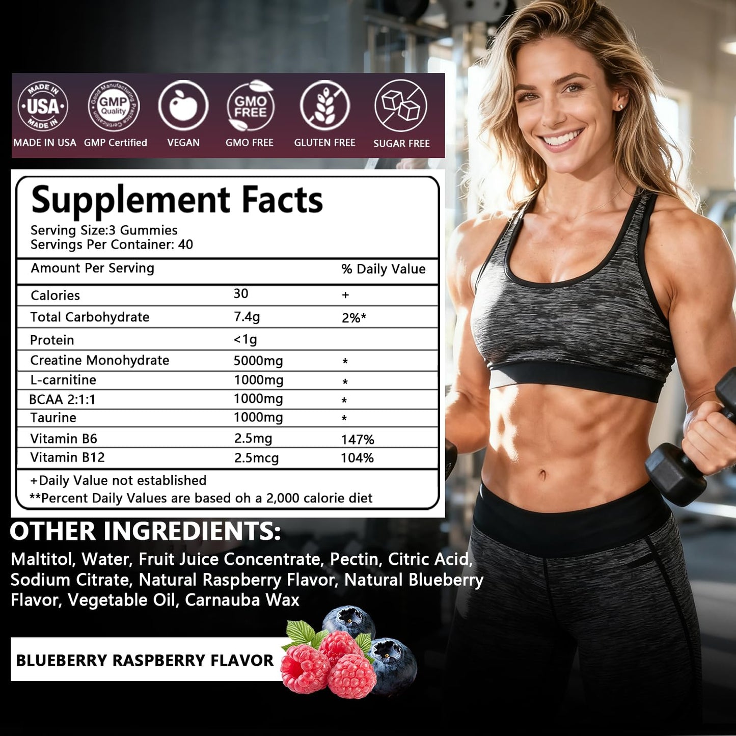 Crasye Creatine Gummies Complex 8000mg for Men and Women Creatine Monohydrate Gummy with BCAA Taurine for Muscle Strength and Energy Boost Sugar CrasyeBuy Supplements Australia