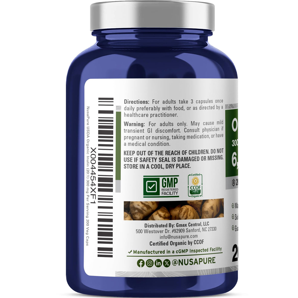 NusaPure Inulin Powder 20:1 Extract, 300 mg Equivalent to 6,000mg | 200 Veg Capsules |USDA Organic Suitable for Vegetarians, Vegan, Non-GMO Supplement NusaPureBuy Supplements Australia