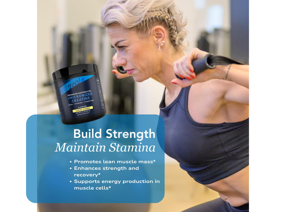 Zeal Naturals Creatine with Electrolytes & Brain Health Nootropics - 30 Servings | Women's Support for Energy, Strength, Focus, & Hydration with B Vitamins | Lemon Sorbet | Zero Sugar No Bloat Formula Zeal NaturalsBuy Supplements Australia