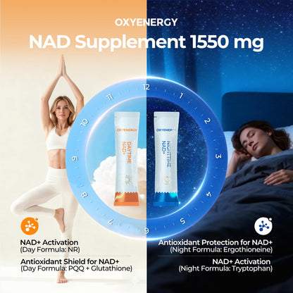 OxyEnergy NAD Supplement 1550 mg-Daytime Nicotinamide Riboside + Nighttime L-Tryptophan with Resveratrol, Glutathione, PQQ, 24-Hour Nonstop Energy, Anti-Aging & Cellular Renewal, 28 Packets OxyEnergyBuy Supplements Australia