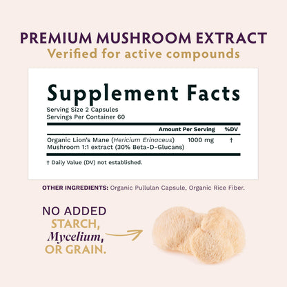 TRIBE ORGANICS Lion’s Mane Supplement 1000mg Mushroom Extract Powder - Immune System Booster & Brain Nootropic for Focus and Memory | Mental Clarity | Natural Energy and Immunity - 120 Vegan Capsules TRIBE ORGANICSBuy Supplements Australia