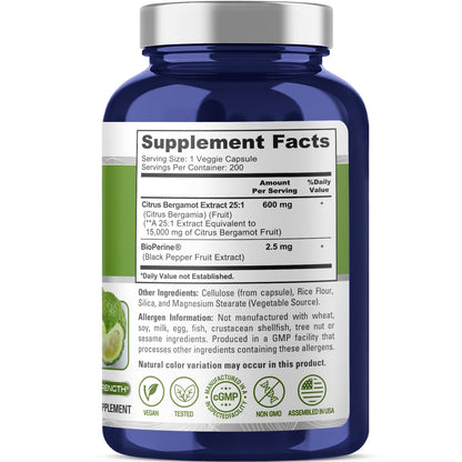 NusaPure Citrus Bergamot Capsules 15,000mg, 200 Capsules - 25:1 Bergamot Extract - 200 Servings, Bioperine, Vegan, Non-GMO NusaPureBuy Supplements Australia