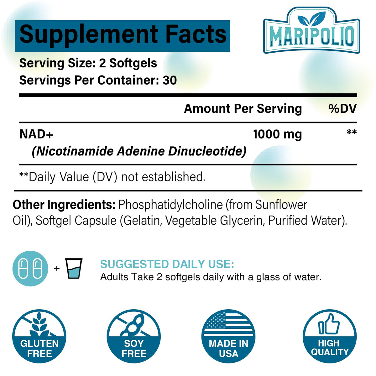Maripolio Liposomal NAD+ 1000 mg Supplement | High Bioavailability Liposomal Delivery | Cellular Energy & Wellness Support | Pure NAD+ Dietary Supplement for Men,Women, 60 Softgels MaripolioBuy Supplements Australia