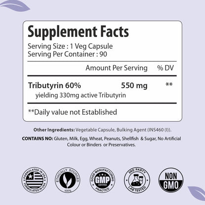 ForestVibe Tributyrin Supplement 550mg, Advanced Butyrate Form for Gut Health, 60% Standardized, More Effective Delivery Than Sodium Butyrate, 90 Capsules, Non-GMO & Gluten Free Postbiotic Supplement ForestVibeBuy Supplements Australia