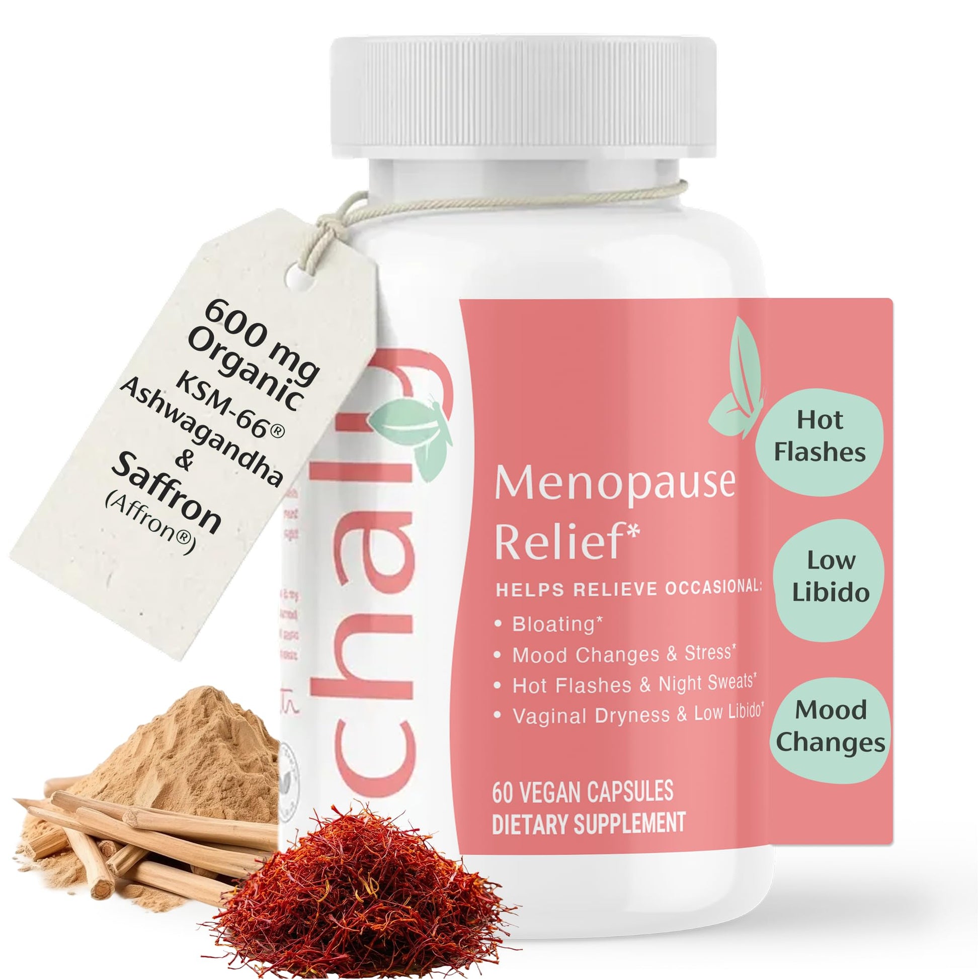 Chaly Menopause Supplements for Women with Ashwagandha KSM 66 and Saffron | Hot Flash, Bloating, Libido, Vaginal Dryness, Stress, and Mood Support Supplement | Menopause Relief Supplements | 60 Count ChalyBuy Supplements Australia