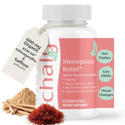 Chaly Menopause Supplements for Women with Ashwagandha KSM 66 and Saffron | Hot Flash, Bloating, Libido, Vaginal Dryness, Stress, and Mood Support Supplement | Menopause Relief Supplements | 60 Count ChalyBuy Supplements Australia