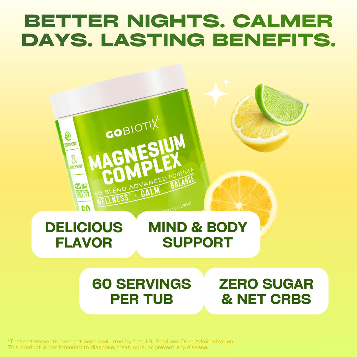 GoBiotix Magnesium Glycinate Powder – Cortisol Supplements for Women and Men – High Absorption Magnesium Complex Calm Supplement with Citrate, Malate – Sugar Free – 420 mg, 60 Servings - Lemon Lime GOBIOTIXBuy Supplements Australia