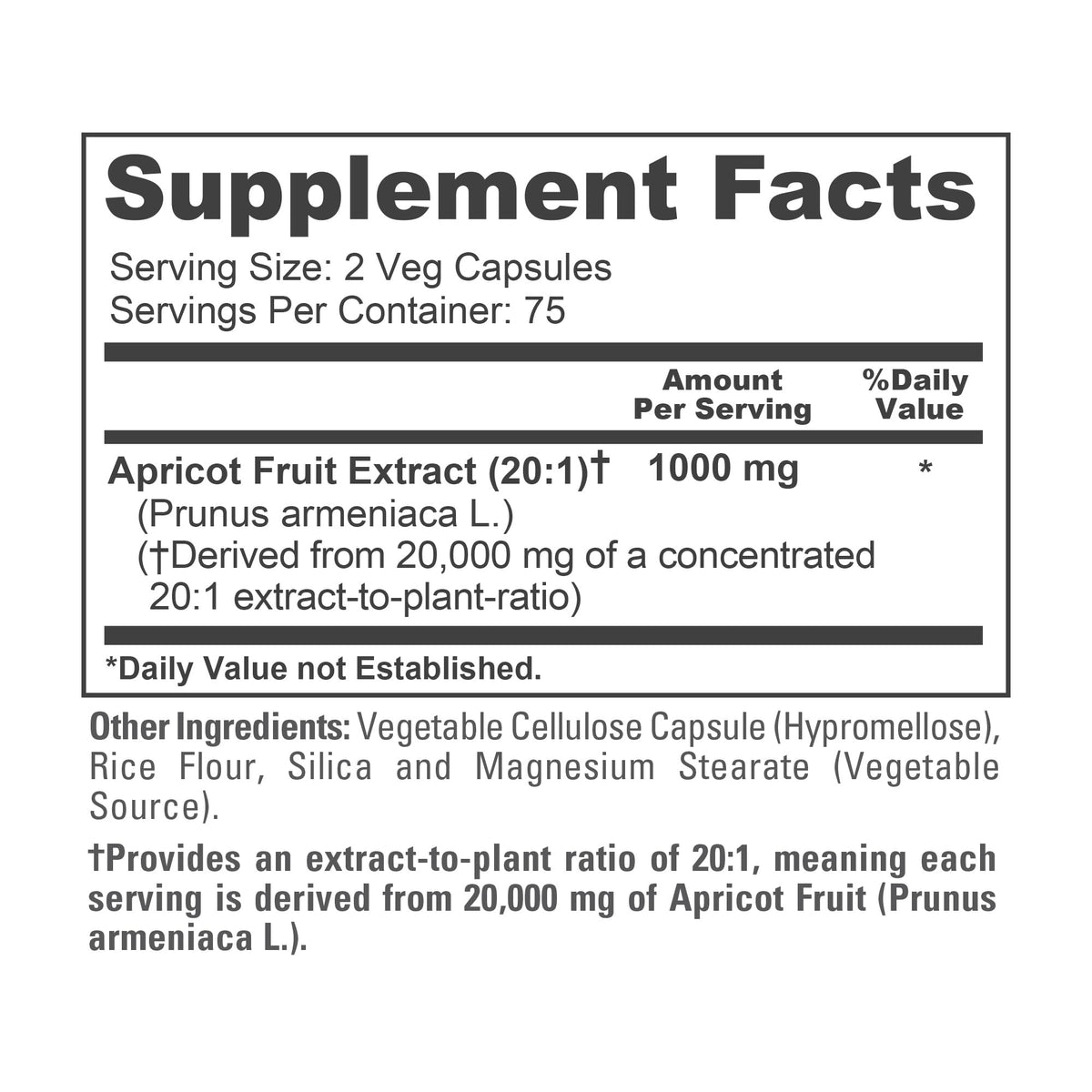 NusaPure Apricot 20:1 Extract, 1000 mg Equivalent to 20,000mg 150 Veggie Capsules (Vegan, Non-GMO) NusaPureBuy Supplements Australia