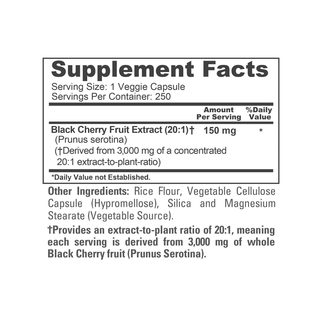NusaPure Black Cherry Extract 20:1 - Suitable for Vegetarian/Vegan, Non - GMO - 3,000mg 250 Capsules NusaPureBuy Supplements Australia