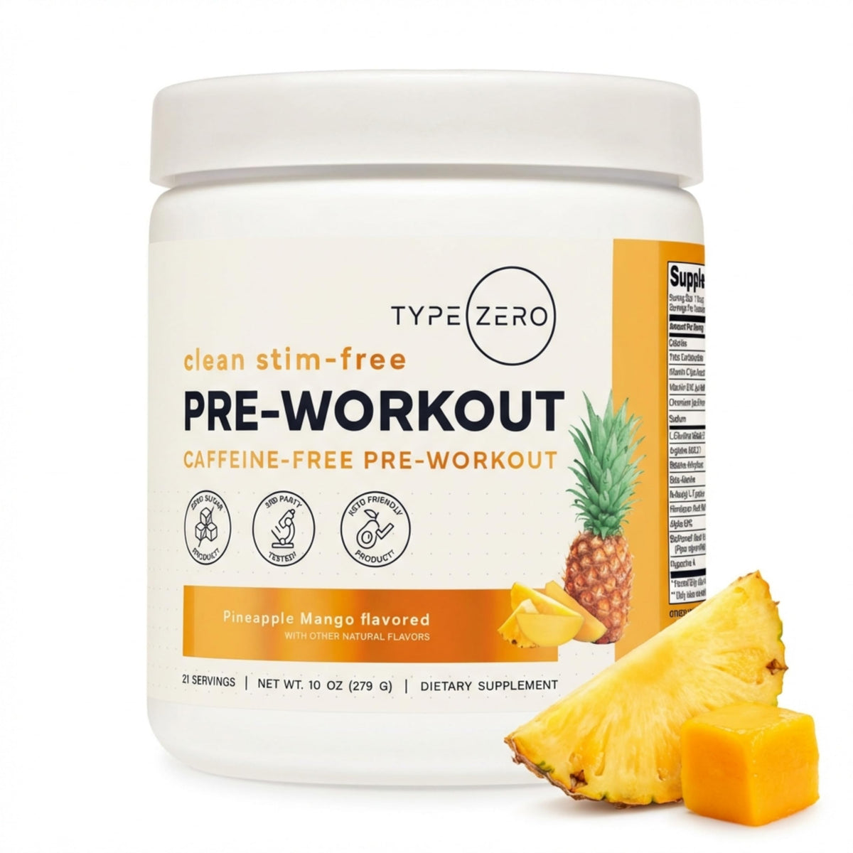 Type Zero Clean Stim Free Pre Workout Powder + Nitric Oxide Booster with L-Citrulline Malate, Arginine AKG, Beta Alanine - Caffeine & Stimulant Free - Pineapple Mango Flavor, 21 Servings Type ZeroBuy Supplements Australia
