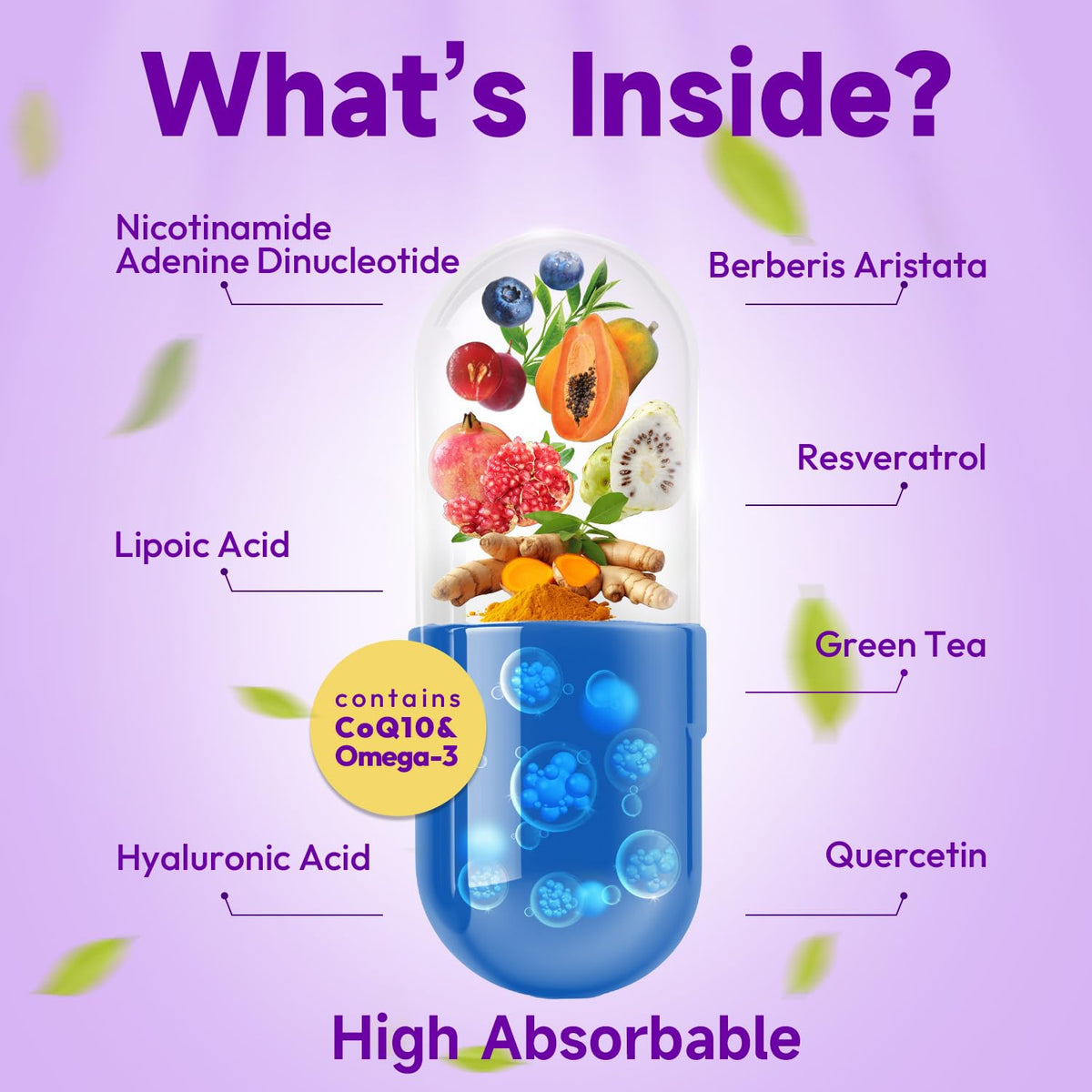 Bualle NAD Supplement, Liposomal NAD Resveratrol Supplement Contains Berberine, Alpha Lipoic Acid,Hyaluronic Acid & Quercetin - Joint Function& Support Anti-Aging,NMN Alternative -120 Capsules BualleBuy Supplements Australia