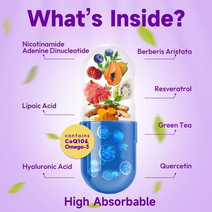 Bualle NAD Supplement, Liposomal NAD Resveratrol Supplement Contains Berberine, Alpha Lipoic Acid,Hyaluronic Acid & Quercetin - Joint Function& Support Anti-Aging,NMN Alternative -120 Capsules BualleBuy Supplements Australia