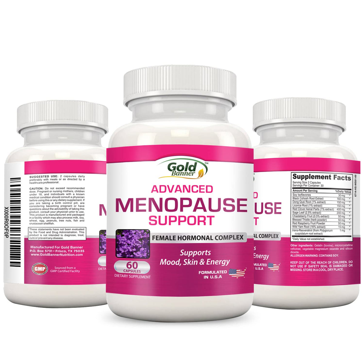 Advanced Menopause Support - Natural Female Hormonal Complex for Hot Flashes, Mood Swings & Vaginal Dryness - Black Cohosh, Soy Isoflavones & Herbal Extract Formula - Does Not Include Hormones Gold BannerBuy Supplements Australia
