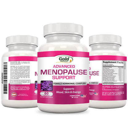 Advanced Menopause Support - Natural Female Hormonal Complex for Hot Flashes, Mood Swings & Vaginal Dryness - Black Cohosh, Soy Isoflavones & Herbal Extract Formula - Does Not Include Hormones Gold BannerBuy Supplements Australia