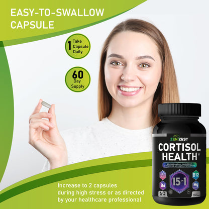 Cortisol Detox Supplement for Women Men - Control & Lower High Cortisol Level - Adrenal Health Balance Cleanse Sleep Stress Support - Magnesium Ashwagandha L-Theanine Cortisol Blocker Reducer ZeniZestBuy Supplements Australia