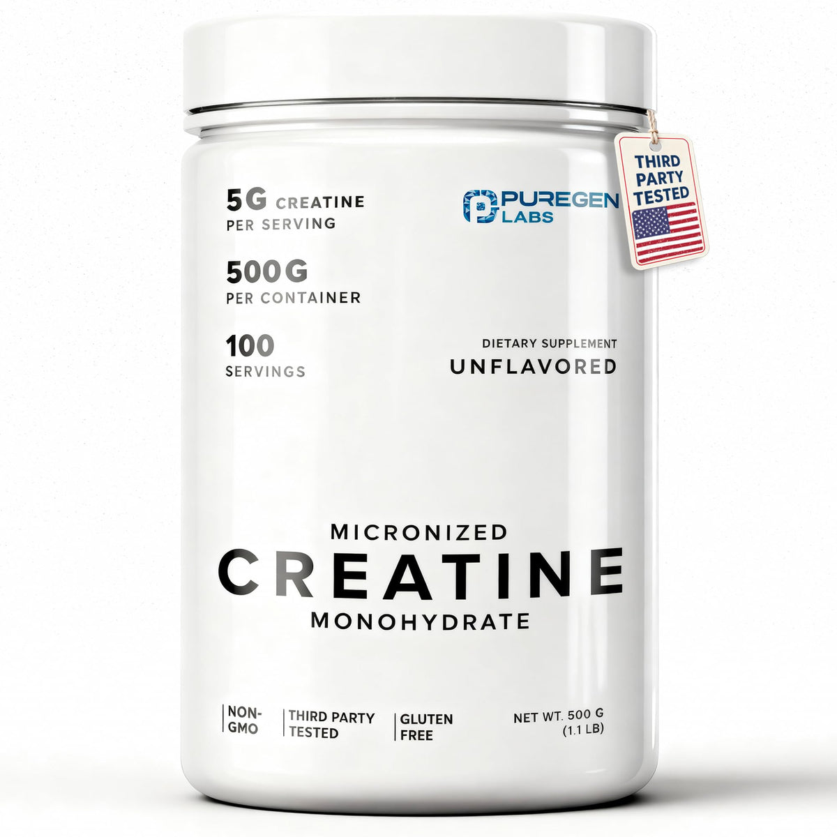 Puregen Labs Micronized Creatine Monohydrate Powder 500g – Pure, Unflavored, No Additives | 5000mg Per Serv (5g) - 100 Servings | Third Party Tested for Quality P Puregen LabsBuy Supplements Australia