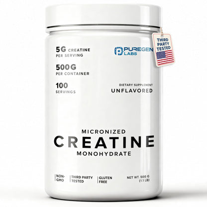 Puregen Labs Micronized Creatine Monohydrate Powder 500g – Pure, Unflavored, No Additives | 5000mg Per Serv (5g) - 100 Servings | Third Party Tested for Quality P Puregen LabsBuy Supplements Australia