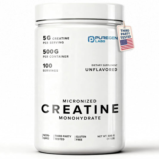 Puregen Labs Micronized Creatine Monohydrate Powder 500g – Pure, Unflavored, No Additives | 5000mg Per Serv (5g) - 100 Servings | Third Party Tested for Quality P Puregen LabsBuy Supplements Australia