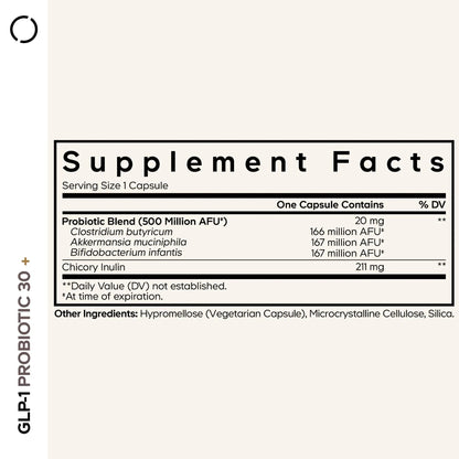Codeage GLP-1 Probiotic+ - Live Probiotics Akkermansia, Clostridium, Bifidobacterium, Chicory Inulin Probiotic, Prebiotics & Postbiotics Supplement - 500 Million AFU - 30 Capsules CodeageBuy Supplements Australia