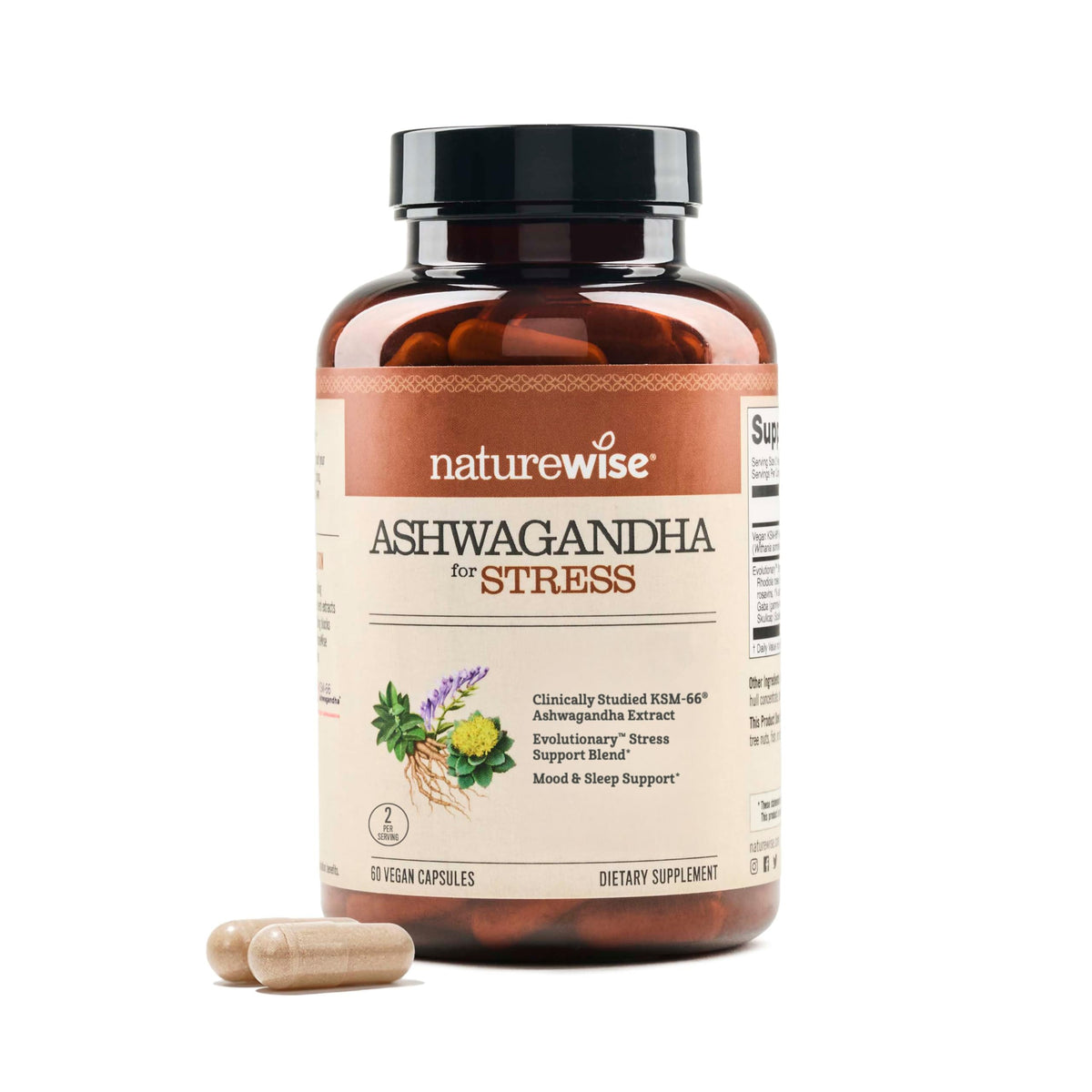 NatureWise Ashwagandha for Stress - With KSM-66 Extract, GABA, L-Theanine, Rhodiola Rosea - Herbal Mood & Sleep Support - Vegan, Non-GMO, Gluten-Free - 60 Capsules[1-Month Supply] NatureWiseBuy Supplements Australia