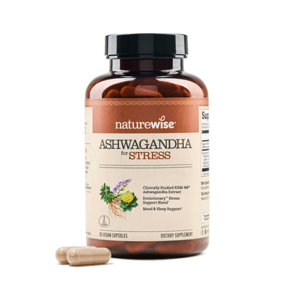 NatureWise Ashwagandha for Stress - With KSM-66 Extract, GABA, L-Theanine, Rhodiola Rosea - Herbal Mood & Sleep Support - Vegan, Non-GMO, Gluten-Free - 60 Capsules[1-Month Supply] NatureWiseBuy Supplements Australia