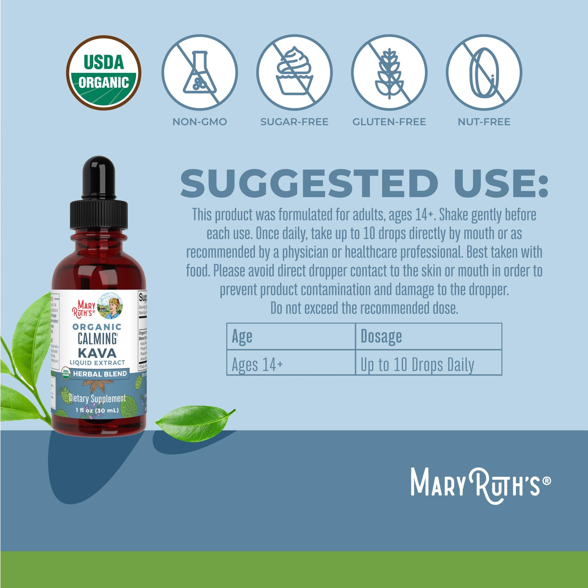MaryRuth Organics, Herbal Supplement Drop, Calmness & Relaxation, Pack of 1, USDA Kava Root, Sugar/Gluten Free, Support Sleep, Calm & Stress Relief, Vegan, Non-GMO, 30 Servings MARYRUTH'SBuy Supplements Australia