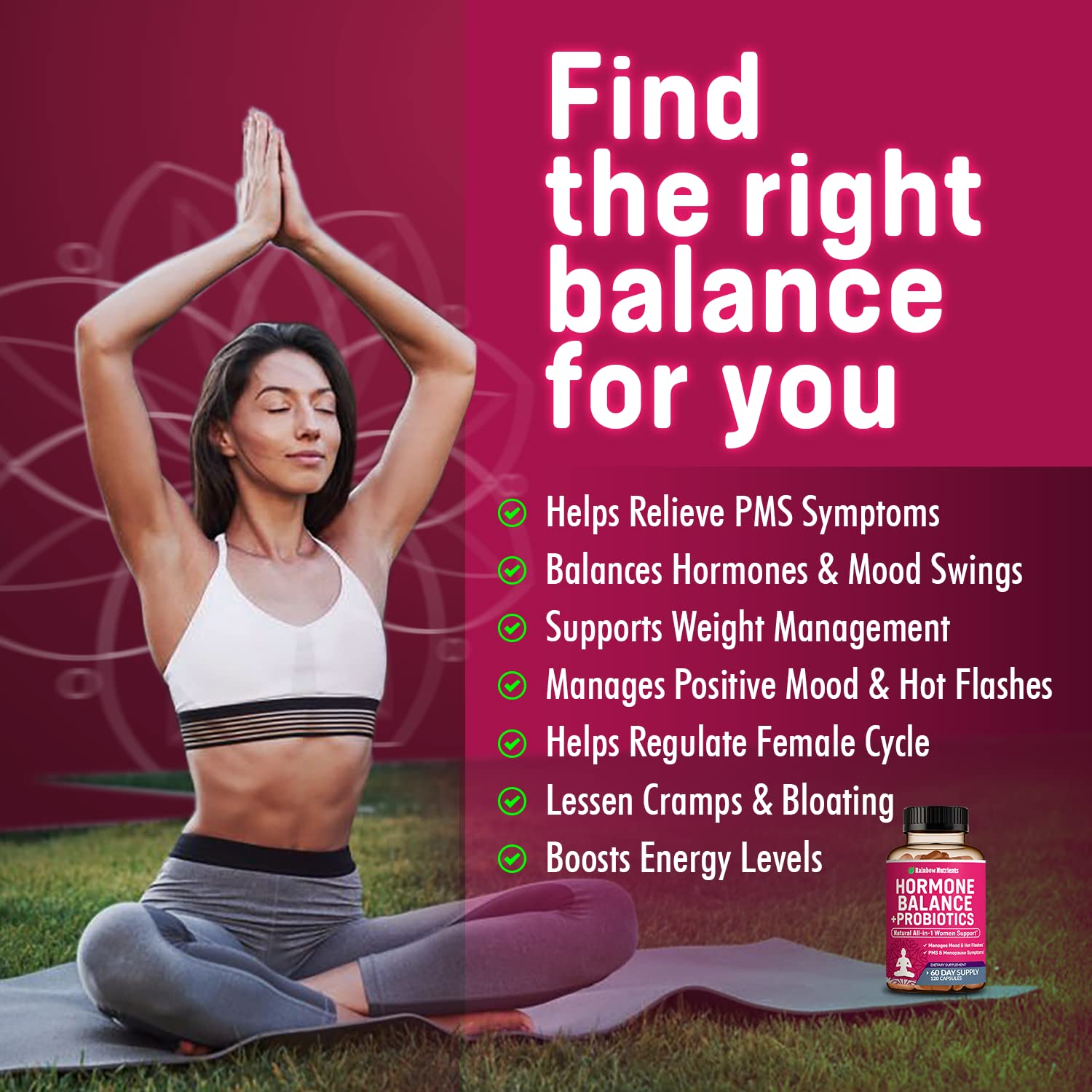Hormone Balance + Probiotics for Women- Natural Menopause Relief, Weight Management, Bloating, Hot Flashes, PMS | Organic Maca, Chasteberry, Dong Quai & Black Cohosh | Non GMO |120 V Capsules Rainbow Nutrients, LLCBuy Supplements Australia