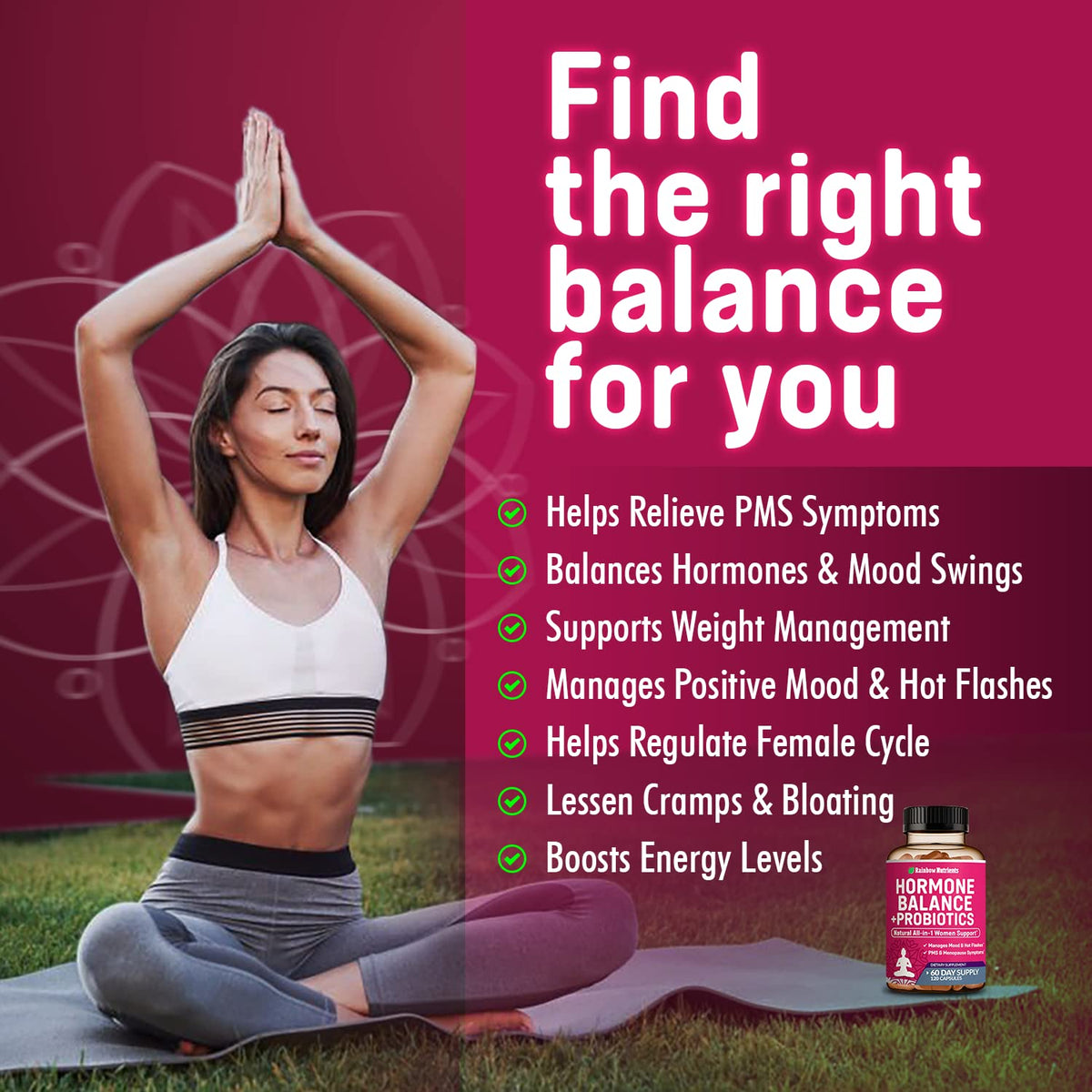 Hormone Balance + Probiotics for Women- Natural Menopause Relief, Weight Management, Bloating, Hot Flashes, PMS | Organic Maca, Chasteberry, Dong Quai & Black Cohosh | Non GMO |120 V Capsules Rainbow Nutrients, LLCBuy Supplements Australia
