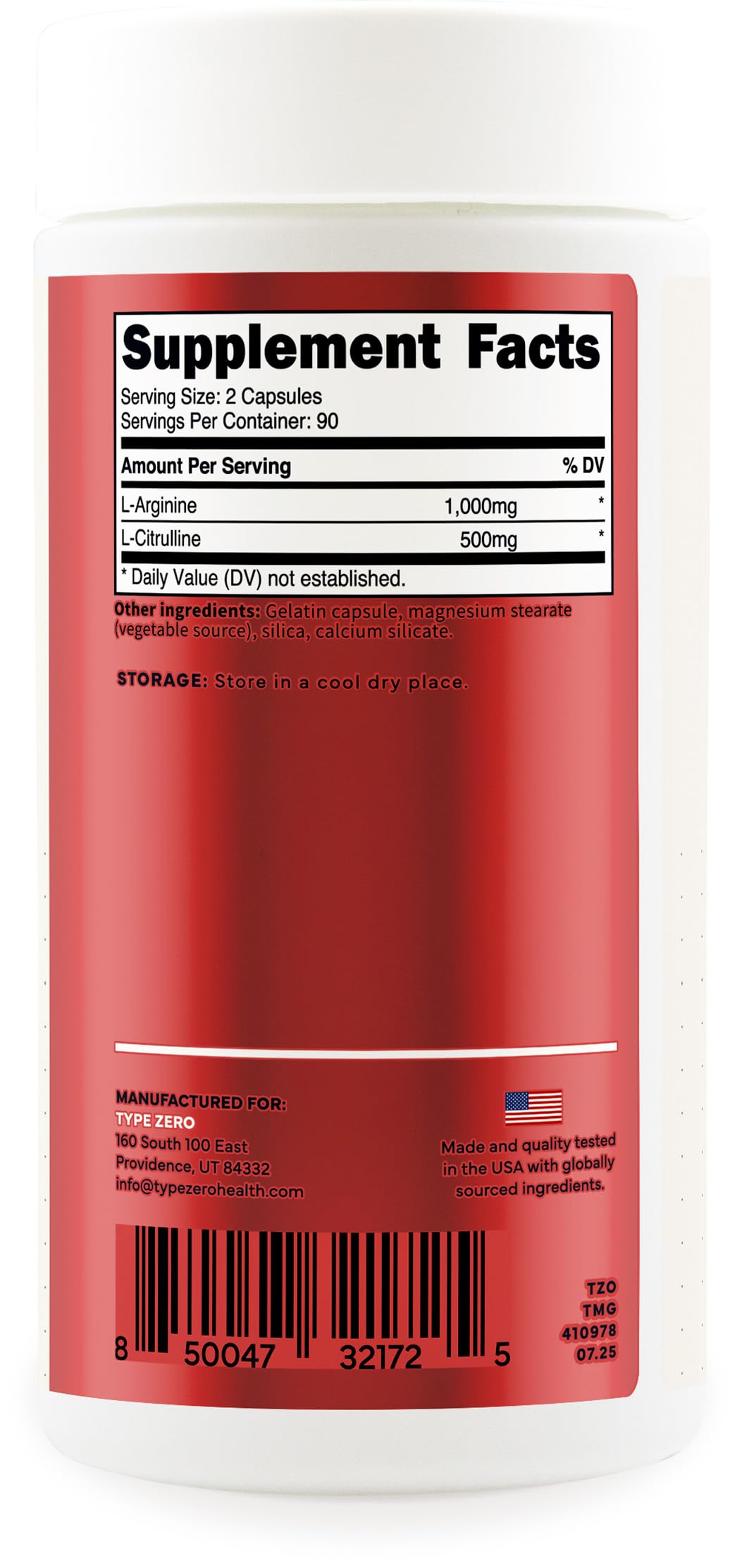 Type Zero L-Arginine + L-Citrulline Supplement (1500mg) - Nitric Oxide Booster - Clean, Keto-Friendly, GMO-Free, 180 Capsules, 90 Servings Type ZeroBuy Supplements Australia
