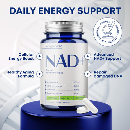 NAD+ Supplement with Nicotinamide Riboside, Trans Resveratrol & Quercetin – NAD Plus Complex for Energy, Brain & Mitochondrial Support – Antioxidant and Longevity Formula for Women & Men – 60 capsules WHISPERWOODBuy Supplements Australia