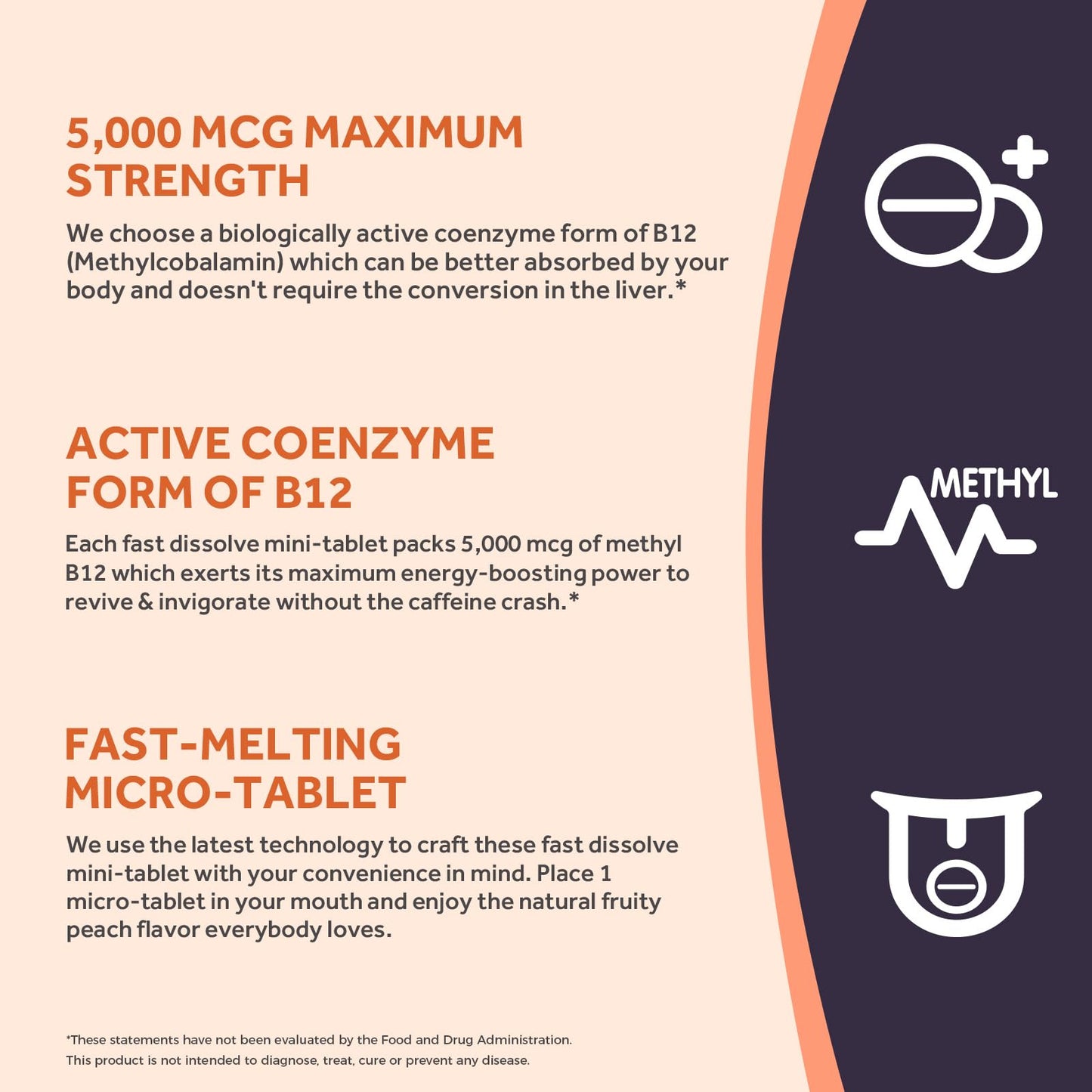 Doctor's Recipes Vitamin B12, Methylcobalamin 5000 mcg 90 Fast Dissolve Tablets, Natural Peach Flavor, Vegan Methyl, Energy Metabolism & Nervous System