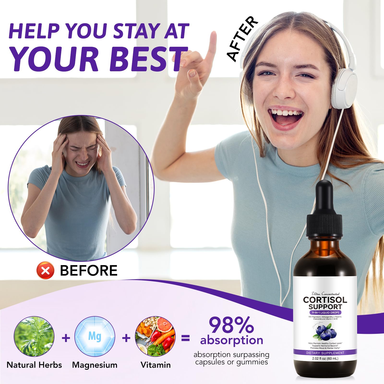 ZIXBMHYJ Cortisol Supplement for Women, Cortisol Support Liquid Drops with Ashwagandha, Magnesium & L-Theanine - Supports Stress Relief, Mood & Relaxation - 2.02 fl oz ZIXBMHYJBuy Supplements Australia