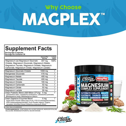 8in1 Magnesium Supplement Complex | Magnesium Glycinate Citrate Malate Gluconate Orotate Carbonate Lactate + Prebiotics Probiotics Digestive Enzymes Magnesio
