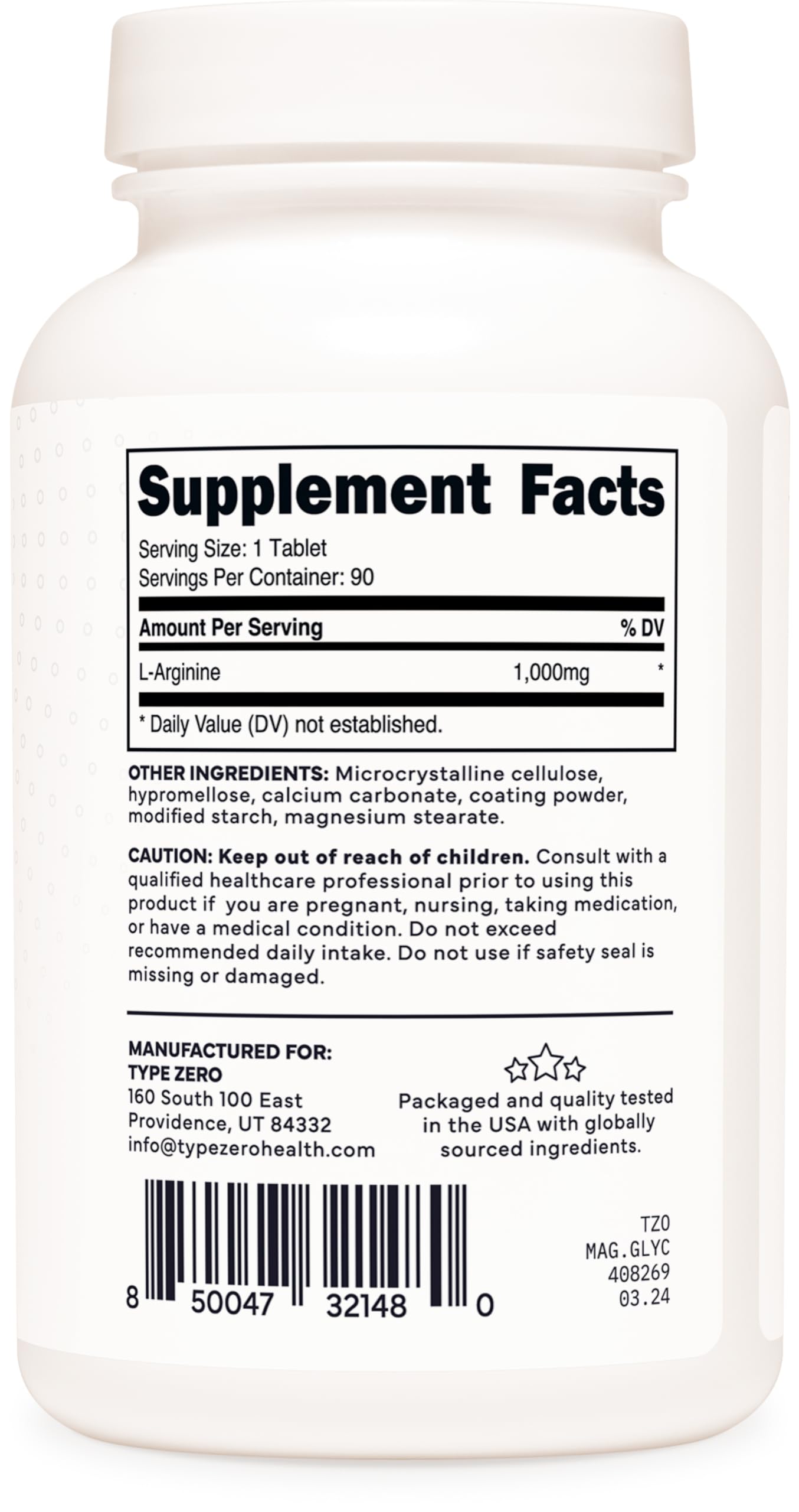 Type Zero L-Arginine 90 Tablets 1,000 mg per Serving - Non-GMO Type ZeroBuy Supplements Australia