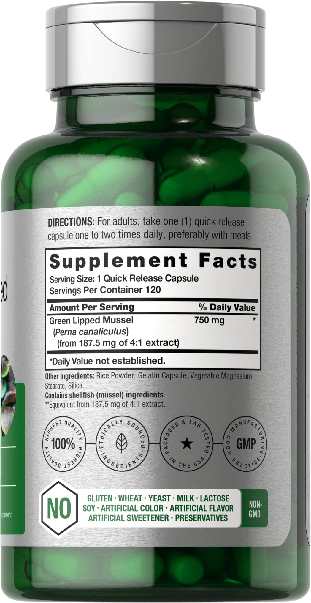 Green Lipped Mussel | 750 mg | 120 Capsules | from New Zealand | Premium Freeze Dried HorbäachBuy Supplements Australia