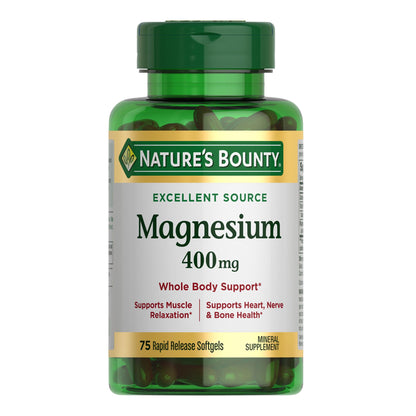 Nature's Bounty Magnesium 400 mg Softgel, Whole Body Support, Magnesium Supplements for Men and Women, Heart, Nerve & Bone Health, 75 Softgels (Pack of 1) Nature's BountyBuy Supplements Australia