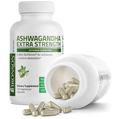 Bronson Ashwagandha Extra Strength Stress & Mood Support with BioPerine - Non GMO Formula, 120 Vegetarian Capsules BronsonBuy Supplements Australia