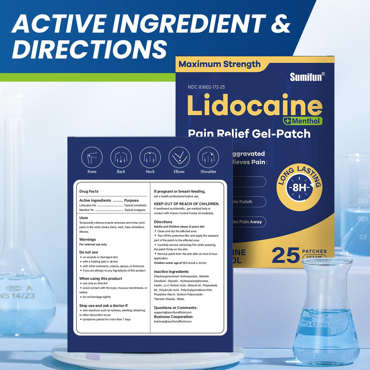 Sumifun Lidocaine Pain Relief Patches - Fast, Targeted Therapy Simple Backache, Soreness, Sprain, Joint Pain with Maximum Strength 4% Lidocaine and 1% Menthol (Large, Count, 25) SumifunBuy Supplements Australia