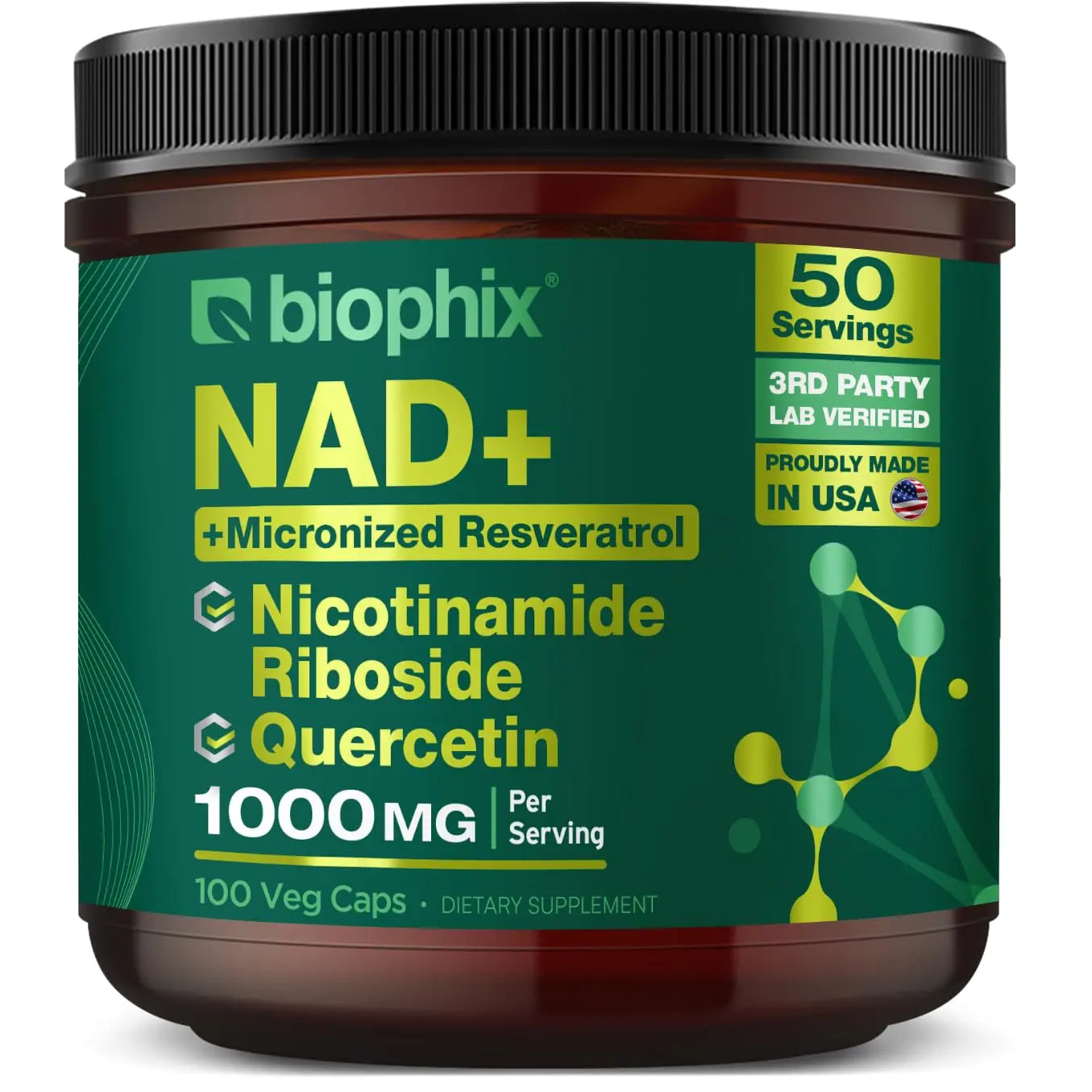 biophix NAD+ Liposomal Supplement for Women & Men - 1000 mg per Serving - Nicotinamide Riboside, Micronized Resveratrol & Quercetin Complex - 100 Veg Capsules - Non-GMO, Gluten-Free, cGMP Certified biophixBuy Supplements Australia