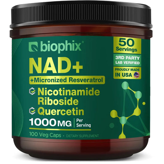biophix NAD+ Liposomal Supplement for Women & Men - 1000 mg per Serving - Nicotinamide Riboside, Micronized Resveratrol & Quercetin Complex - 100 Veg Capsules - Non-GMO, Gluten-Free, cGMP Certified biophixBuy Supplements Australia