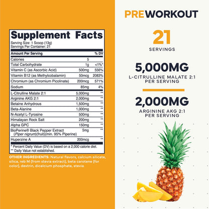 Type Zero Clean Stim Free Pre Workout Powder + Nitric Oxide Booster with L-Citrulline Malate, Arginine AKG, Beta Alanine - Caffeine & Stimulant Free - Pineapple Mango Flavor, 21 Servings Type ZeroBuy Supplements Australia