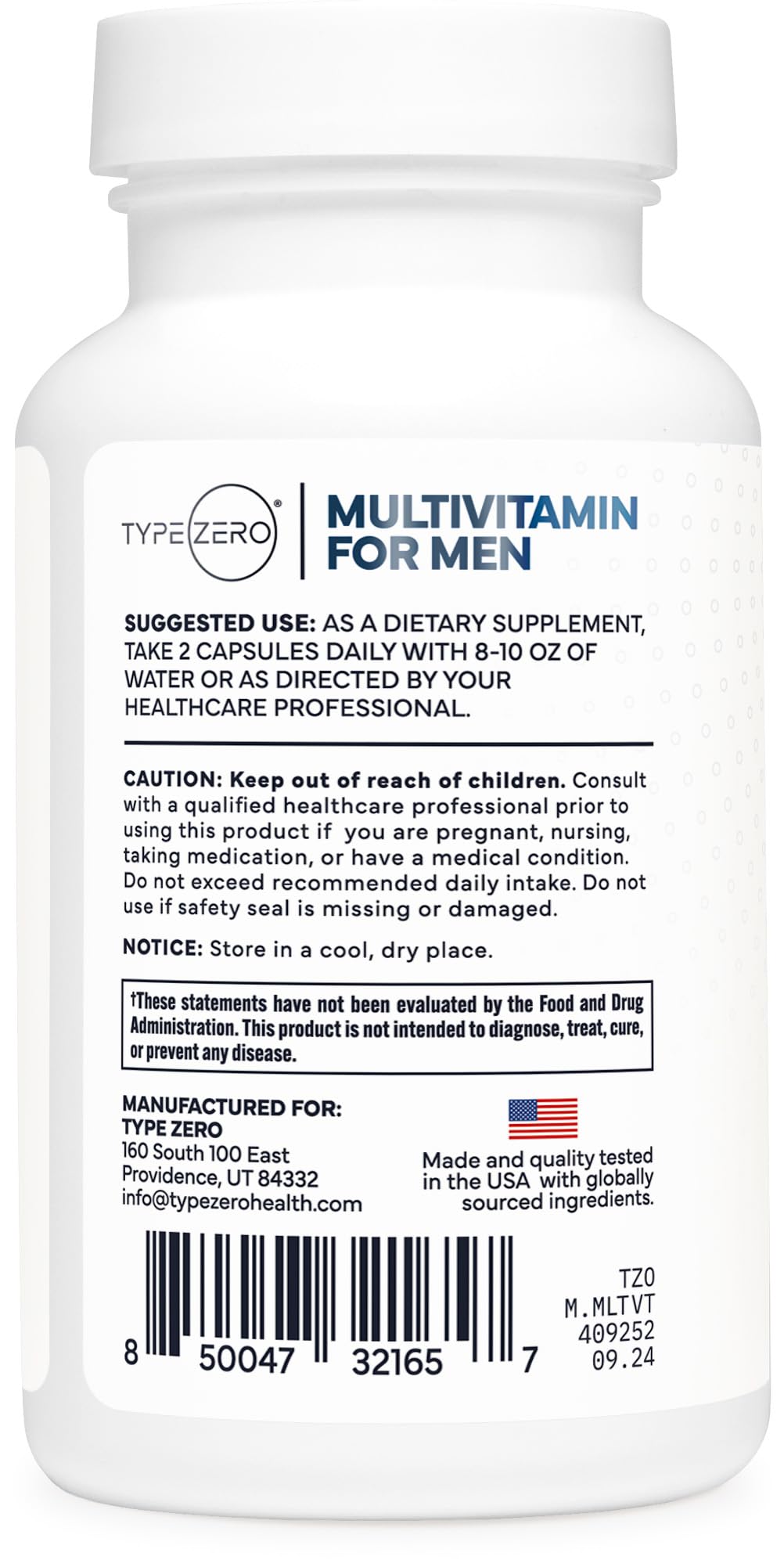 Type Zero Multivitamin Capsules for Men (120 Capsules) (1200 mg) - Gluten-Free, 60 Servings Type ZeroBuy Supplements Australia