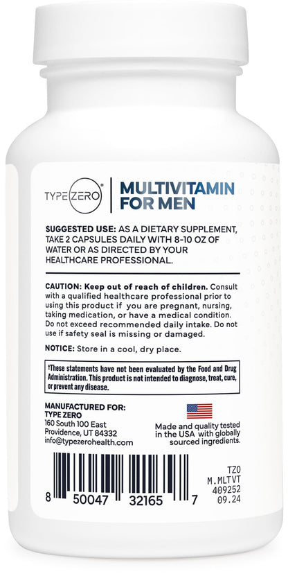 Type Zero Multivitamin Capsules for Men (120 Capsules) (1200 mg) - Gluten-Free, 60 Servings Type ZeroBuy Supplements Australia