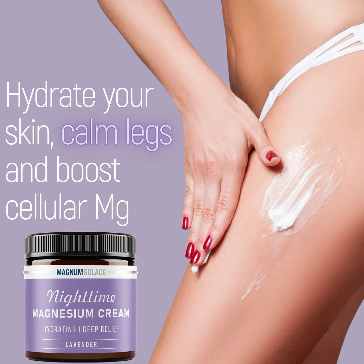 Magnum Solace Magnesium Lotion – Nighttime Magnesium Cream – Apply to Legs, Arms or Chest - Topical Magnesium Chloride – USA Made and Safe for Kids (Lavender) Magnum SolaceBuy Supplements Australia